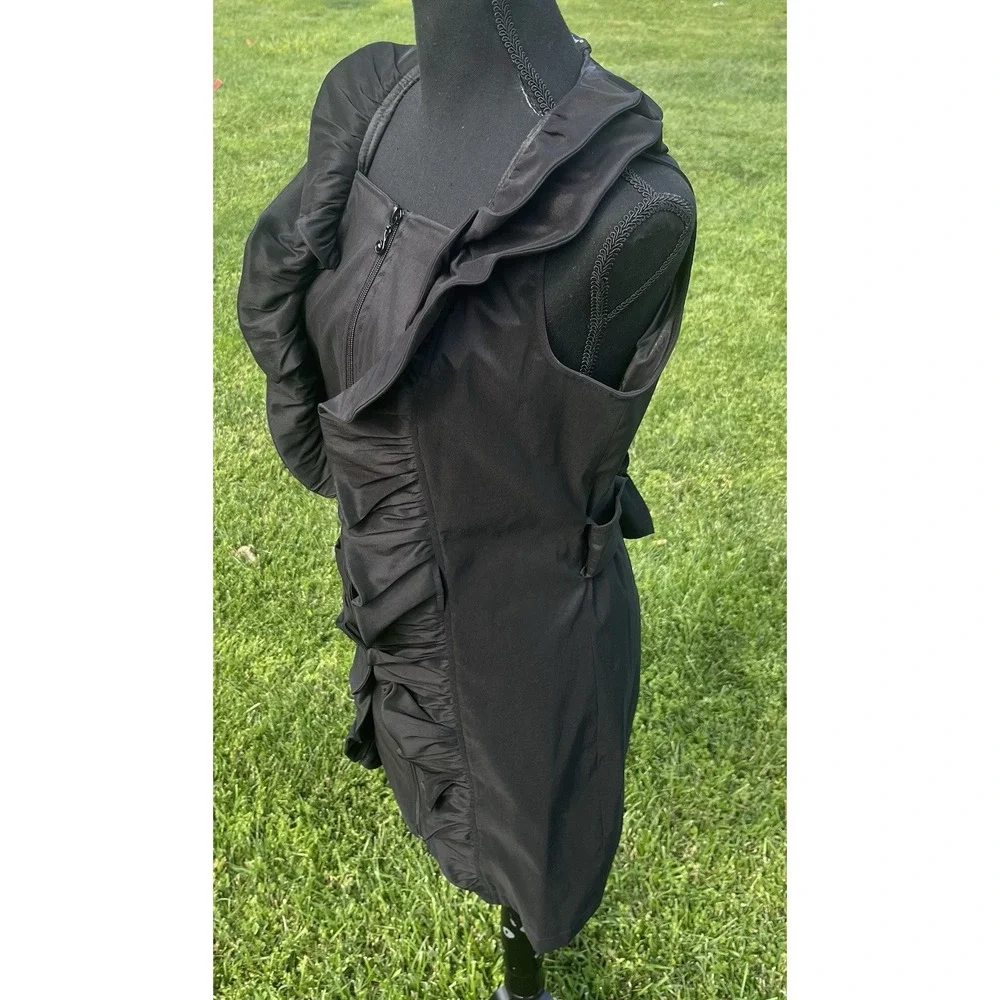 Samuel Dong  Dress Front Zipper Moldable Ruffled‎ Belted Taffeta Black Small - Picture 6 of 15